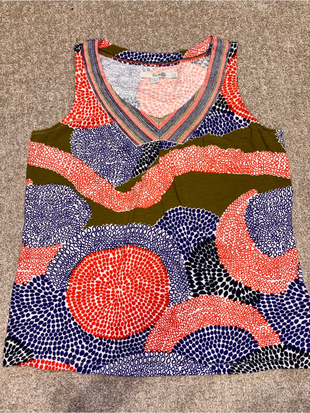 Boden Olive, Red & Navy Printed V‑Neck Tank